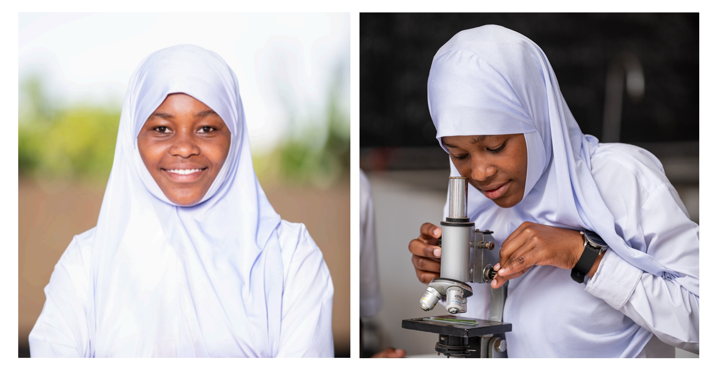 Left: Naima, Right: Naima in science class