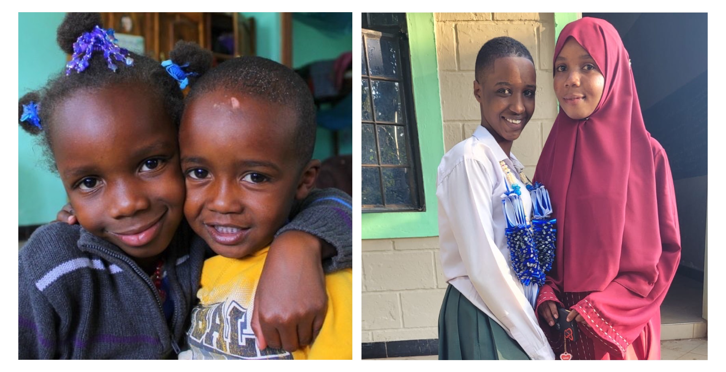 Left to Right:  Nusra has always been there to support her fellow Good Hope Orphanage family. Nursa and Gifty grew up together at Good Hope Orphanage (2012). Nusra and Rachel are standing outside Winning Spirit, celebrating Rachel’s graduation in 2024.
